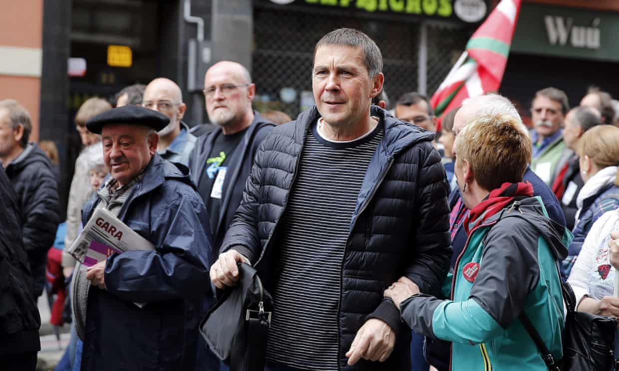 Arnaldo Otegi attends a rally in Bilbao