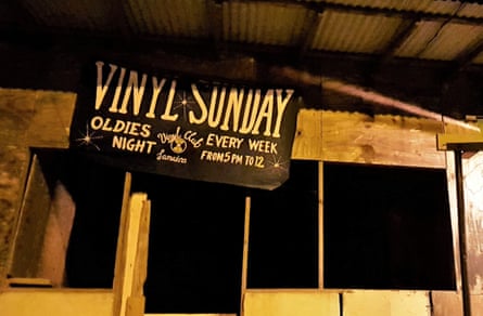 Sign for Vinyl Sunday in Drapers, near Port Antonio, Jamaica