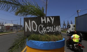 A banner reading 'There is no gasoline' in San Juan, Puerto Rico, 28 September 2017