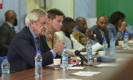 Nicholas Haysom, the UN secretary general’s special envoy for Somalia, speaks at a meeting at the AU Mission to Somalia headquarters in Mogadishu