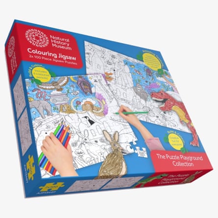 Natural History Museum Colouring Jigsaw Set – 2 x 100 Piece Puzzles with 6 Colouring Pencils – Fun & Educational Activity for Kids