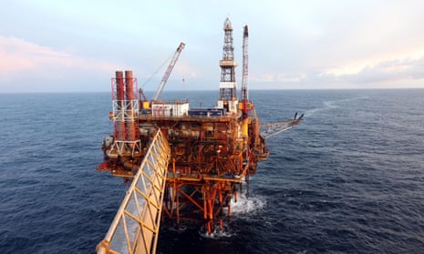 An oil drilling platform off the coast of Aberdeen.