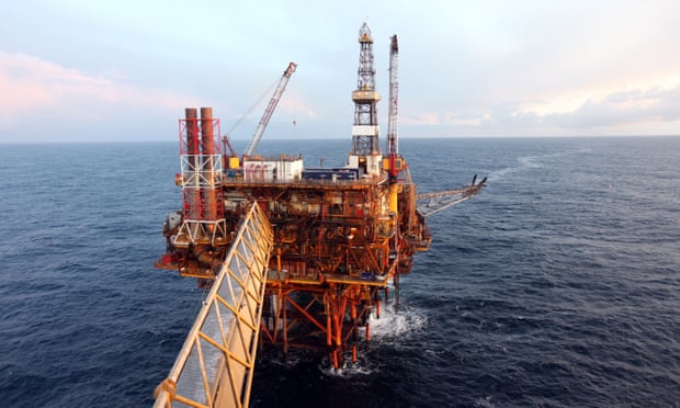 An oil drilling platform in the north sea off the coast of Aberdeen.
