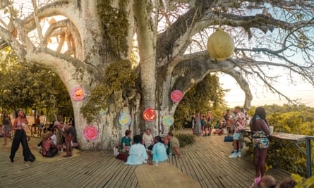 Festivalgoers on site at Beneath the Baobabs in Kilifi, Kenya