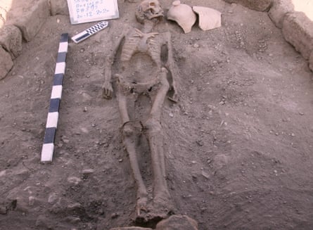 A skeletal human remain is seen near Luxor, Egypt.
