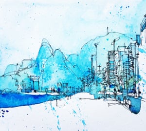 Ipanema Beach in Brazil as drawn by Simone Ridyard of Urban Sketchers