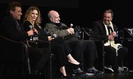 Steven Bauer, Michelle Pfeiffer, Brian De Palma and Al Pacino.