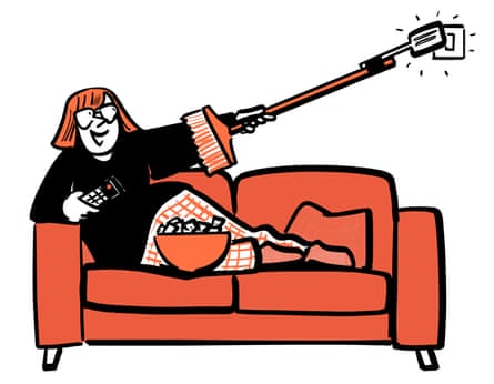 Illustration of a woman switching off her light with a spatula taped to a pole