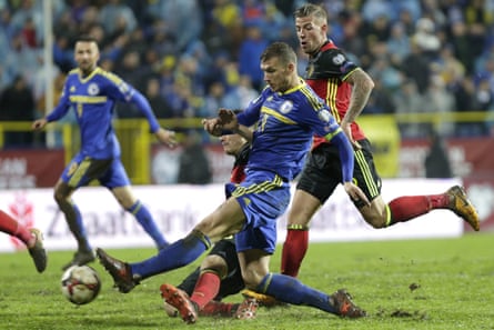 Edin Dzeko, in action for Bosnia against Belgium this month, did not imagine he would achieve such success. ‘I never gave a thought to being a star,’ he says.
