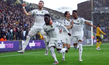 Leeds United’s Jack Harrison (left) celebrates scoring with Wilfried Gnonto after giving the visitors an early lead.