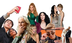 Montage of celebrities on social media. From left: Kim Kardashian poses for a selfie; Glenn Close; Beyoncé; Gwyneth Paltrow; Cher; Justin Bieber; Katy Perry and Taylor Swift; Chrissy Teigen and John Legend