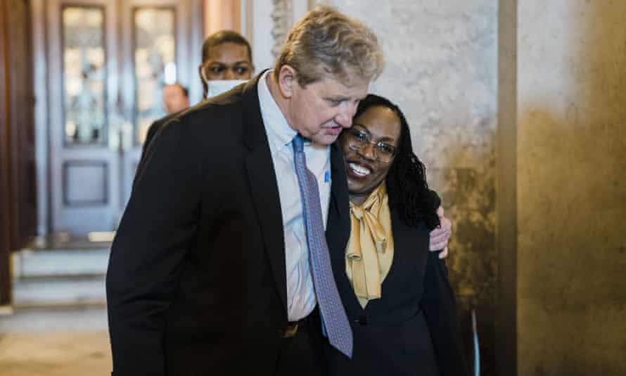 Ketanji Brown Jackson is embraced by Republican Senator John Kennedy who told a Kazakh-born judicial candidate: