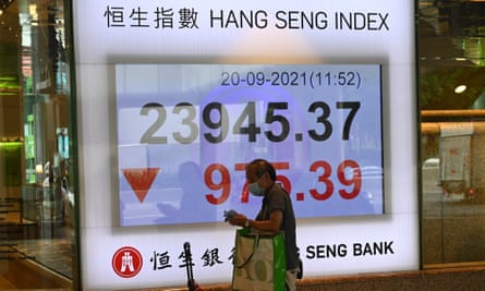 Hang Seng index after it tumbled more than four percent in Hong Kong on 20 September 2021.