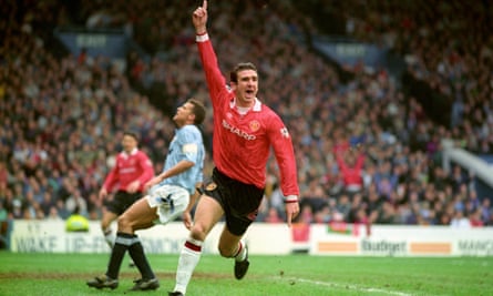 Eric Cantona celebrates scoring for Manchester United in 1993.