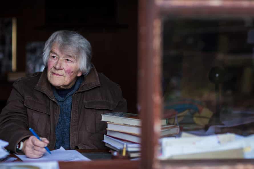 Dervla Murphy looks out of her study window at her home in Lisemore, Ireland. Her health problems mean she only feels able to writer shorter articles … leaving the book from her most recent journey to Jordan unfinished.