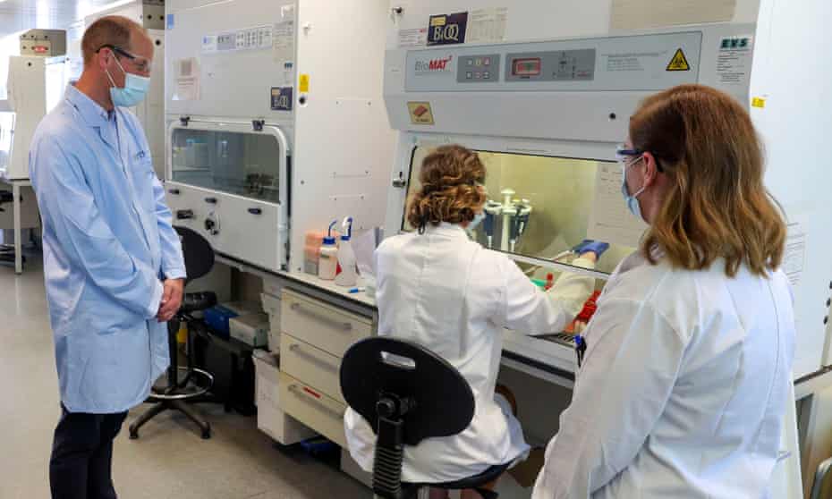 The Duke of Cambridge visits the laboratory in Oxford where a potential vaccine has been produced.