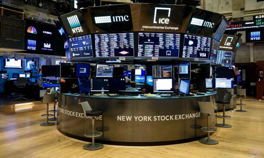 The trading floor of the New York Stock Exchange after workers tested positive for Covid-19 on 19 March.