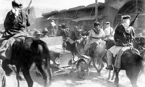 Allied forces and members of the Sharifan Army mingle on the streets of Damascus after the capture of the city in October 1918.
