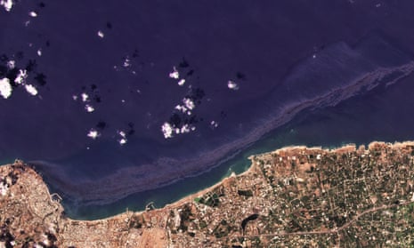 The oil spill off the coast of Baniyas, Syria on 24 August.