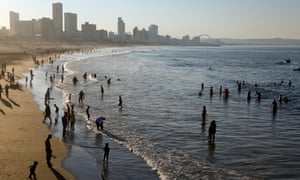 People relaxing on Durban Beach, South Africa