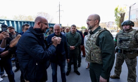 Charles Michel (left) with Ukrainian PM Denys Shmyhal in Odesa