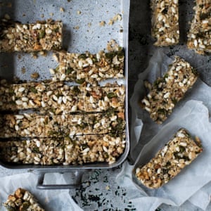 Sesame and green olive bars