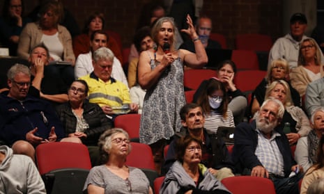 Residents of Lismore speak during the first public hearing of the 2022 NSW flood Inquiry in Lismore on Tuesday evening. 