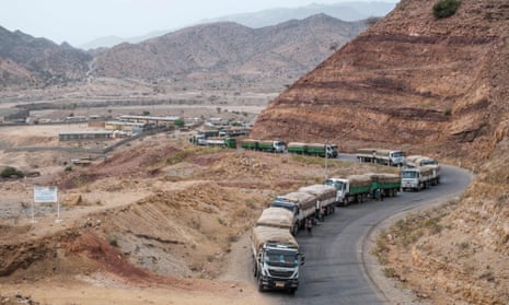 A convoy organised by the World Food Programme travelling to Tigray in June.