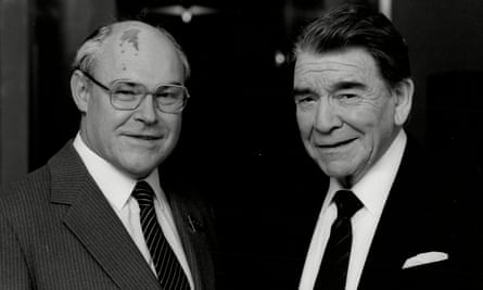 Timothy West, left, as Mikhail Gorbachev with Robert Beatty as Ronald Reagan in Breakthrough at Reykjavik, 1987.