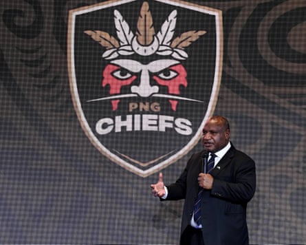 Papua New Guinea prime minister James Marape unveils the PNG Chiefs logo