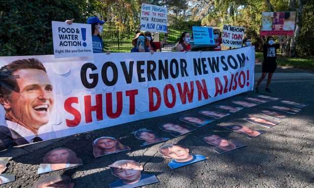 Southern California residents affected by the blowout of the SoCalGas Aliso Canyon storage protest outside Governor Gavin Newsom’s home last year.