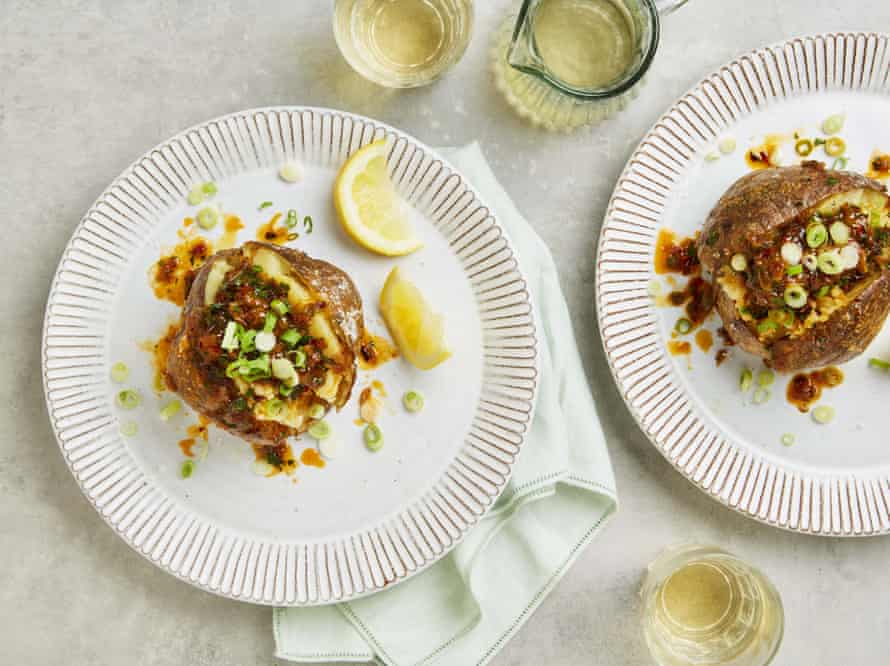 Yotam Ottolenghi’s baked potato with onion and harissa butter.