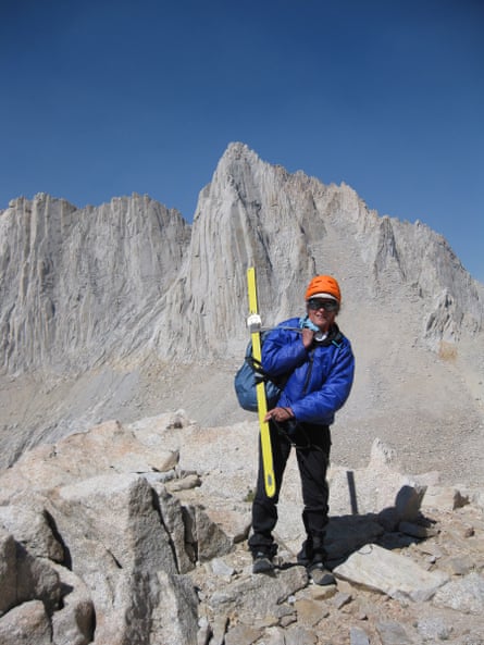 Muenchrath holding Ken’s recovered ski on her return visit to Mount Whitney.