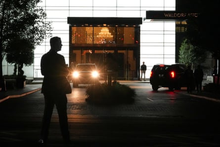 US Secret Service personnel outside the venue during the dinner at the Waldorf Astoria.