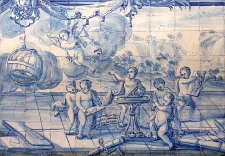 Cherubs on blue and white azulejo tiles