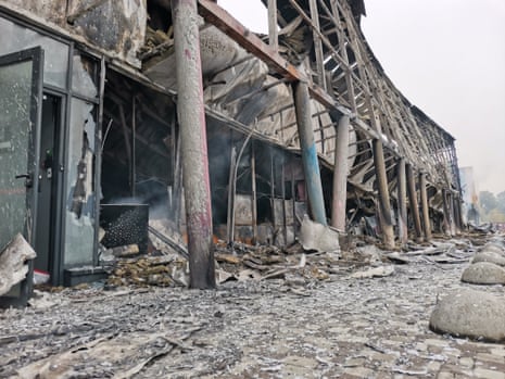 Debris remains at a shopping mall destroyed by a Russian strike on 22 October in Kyiv.