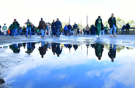 Fans arrive for the Castle Lager Rugby Championship match between South Africa and Australia in Cape Town.