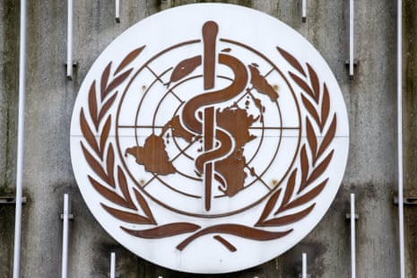 The logo of the World Health Organization on a building
