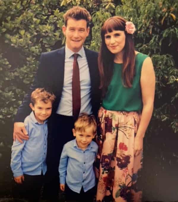 Huw and Naomi at a wedding in 2017 with their sons, Alfie and George.