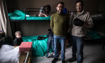 Jacek Wiarski, left, and Don Seehafer, who run the Hope Foundation helping Ukrainian refugees in Przemyśl.