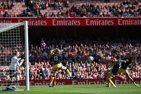 Alessia Russo scores Arsenal’s second goal against West Ham with a header