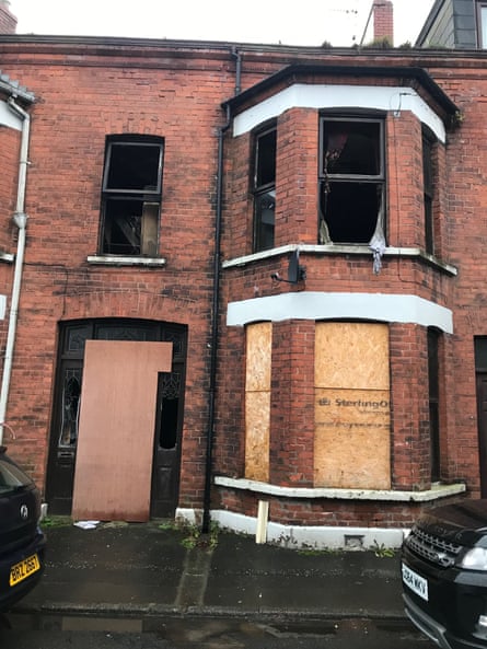 A boarded-up house in Ballymena