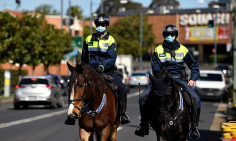 Mounted NSW police on patrol at Liverpool in Sydney’s west in August