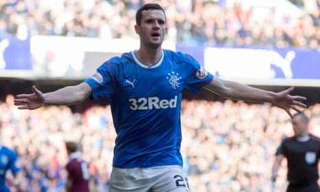 Jamie Murphy celebrates scoring the opening goal for Rangers against Hearts.