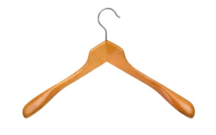A wide, rounded wooden coat hanger