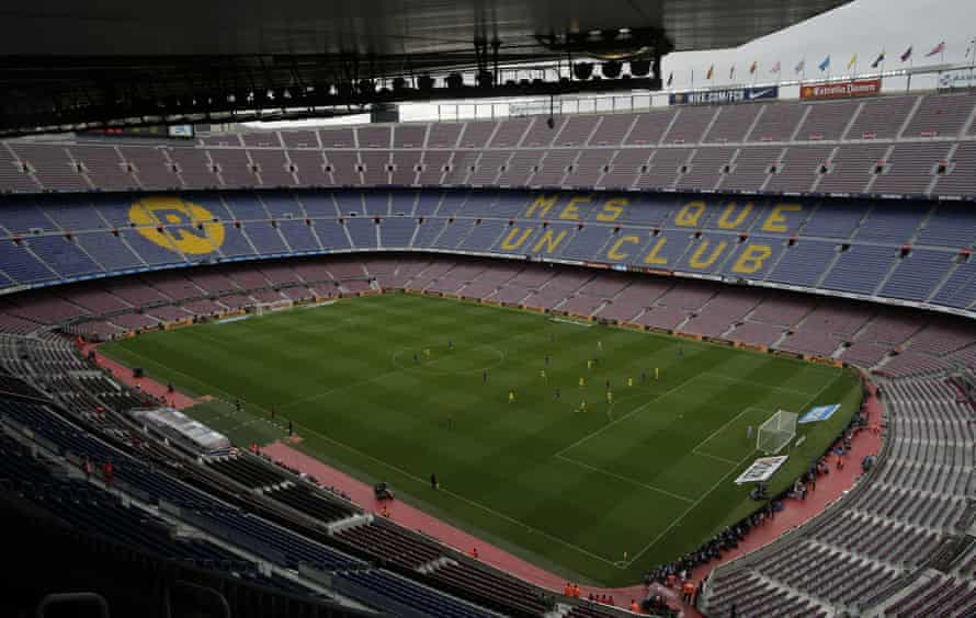 The match between Barcelona and Las Palmas is played at a fan-less Camp Nou.