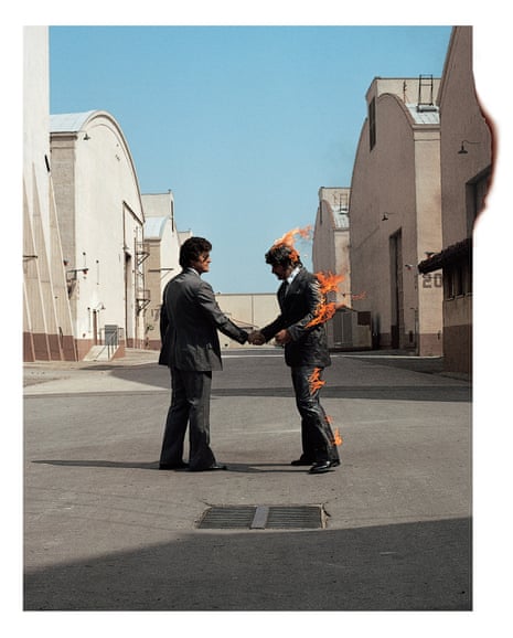 ‘It’s dangerous for a man on fire to stand still’ … cover art for Pink Floyd’s Wish You Were Here.