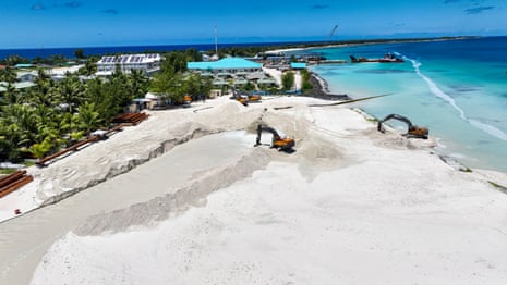 An aerial view of the land adaptation project under way in Funafuti