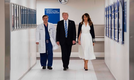 Donald Trump with doctor Igor Nichiphorenko and the First Lady visiting first responders at Broward Health North hospital in Pompano Beach, Florida.