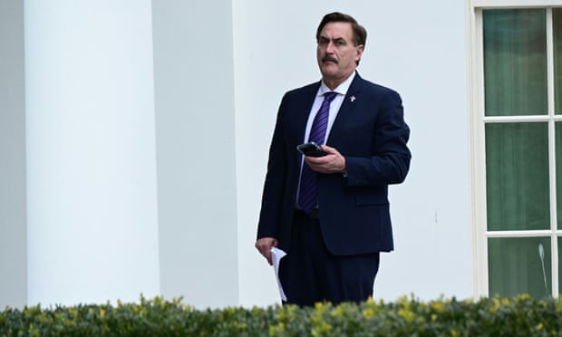 Mike Lindell, chief executive of My Pillow, stands outside the West Wing of the White House.